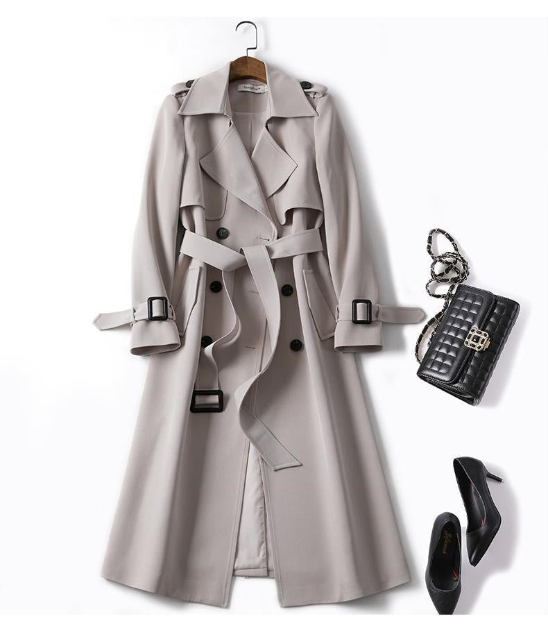 Casual/Business Slanke Double Breasted Middellange Trenchcoat met Riem en Dubbel rij Knopen voor Dames & Plus-size