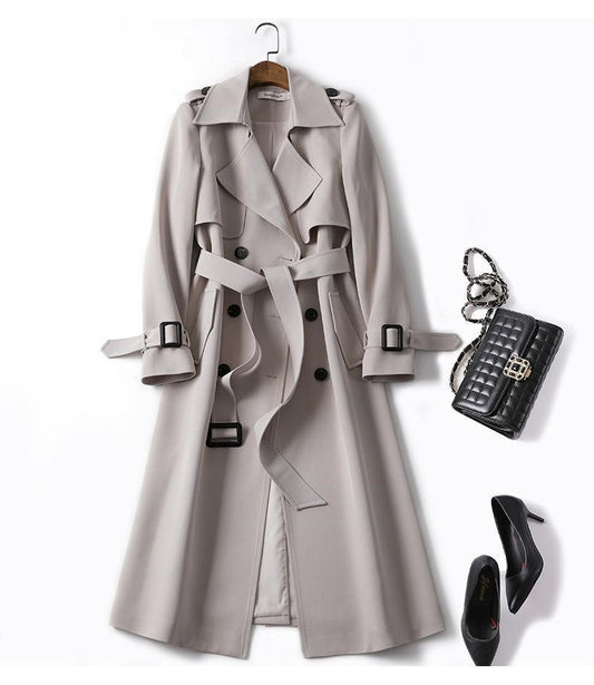 Casual/Business Slanke Double Breasted Middellange Trenchcoat met Riem en Dubbel rij Knopen voor Dames & Plus-size
