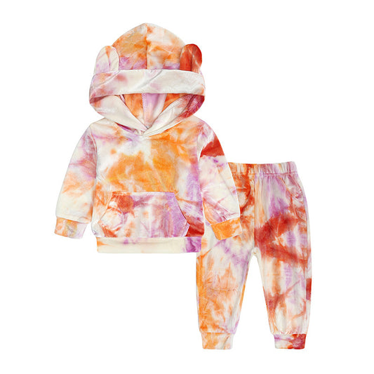 Tweedelige Sets Tie-Dye Fluwelen Hoodies & Joggingbroeken voor Baby's/ Peuters
