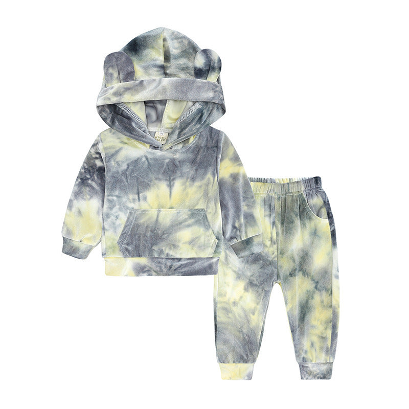 Tweedelige Sets Tie-Dye Fluwelen Hoodies & Joggingbroeken voor Baby's/ Peuters