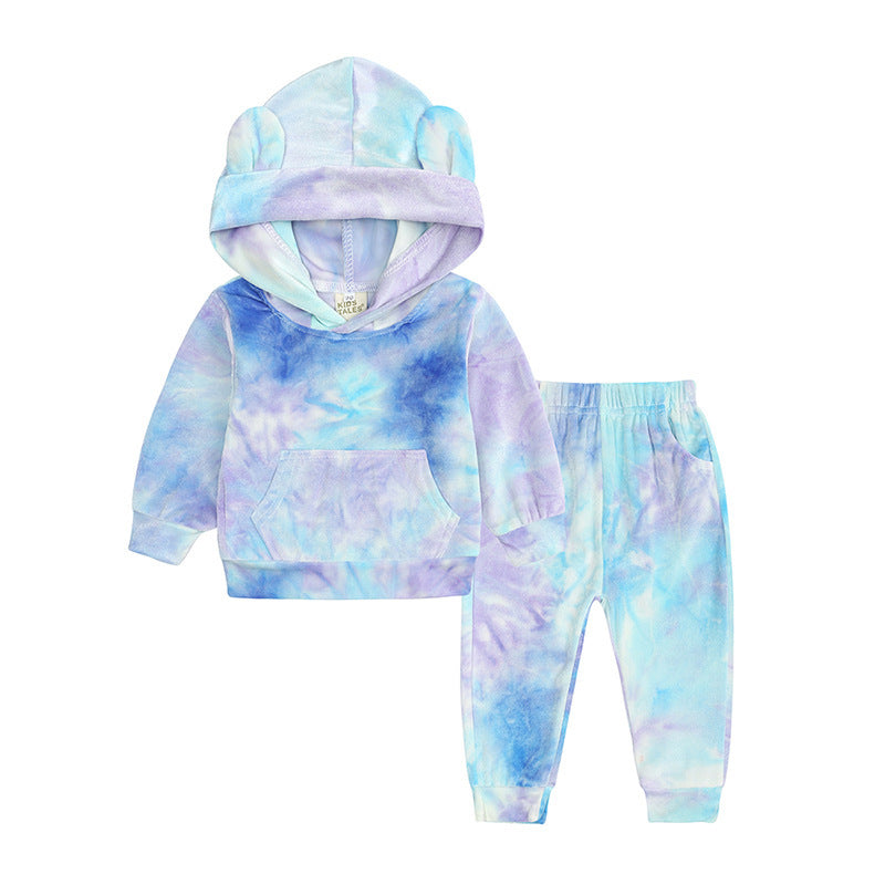 Tweedelige Sets Tie-Dye Fluwelen Hoodies & Joggingbroeken voor Baby's/ Peuters