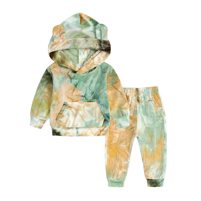 Tweedelige Sets Tie-Dye Fluwelen Hoodies & Joggingbroeken voor Baby's/ Peuters