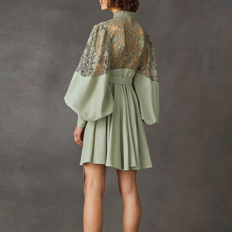 Designer Elegante Jurk met Kant en Pofmouwen voor Dames/ Tieners