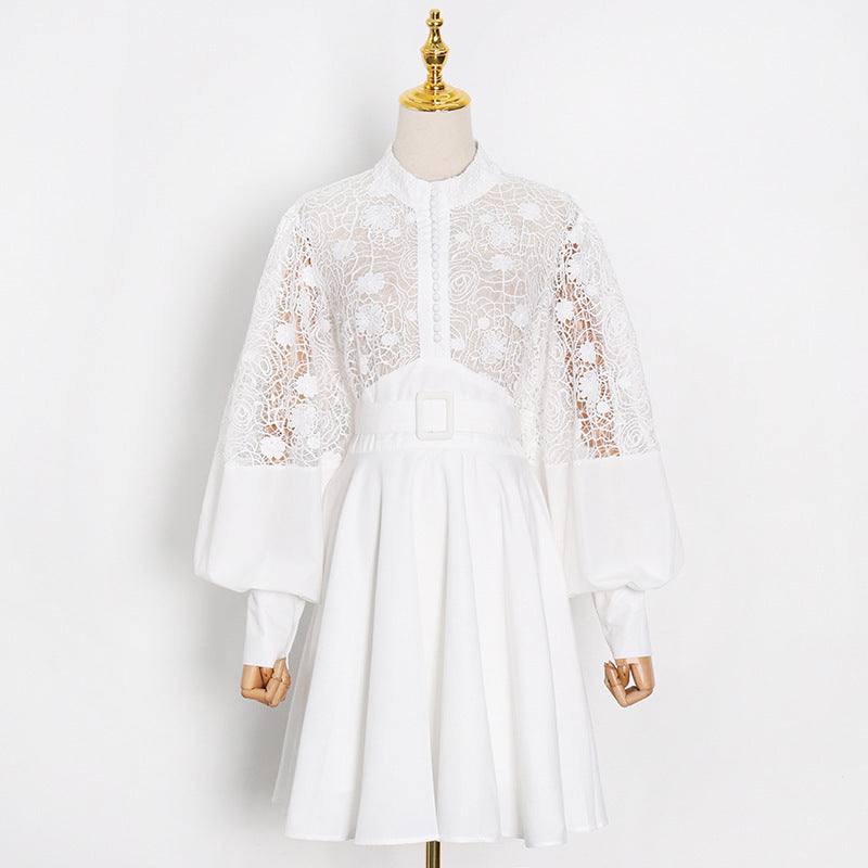 Designer Elegante Jurk met Kant en Pofmouwen voor Dames/ Tieners