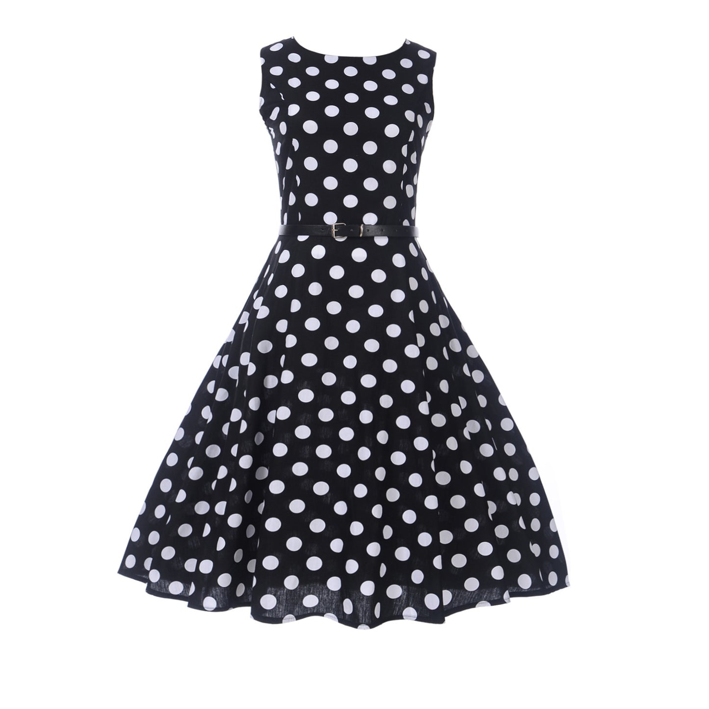 Hepburn Style Retro Polka Dot Swingjurk met Ronde Hals en Riem voor Dames & Plus-size