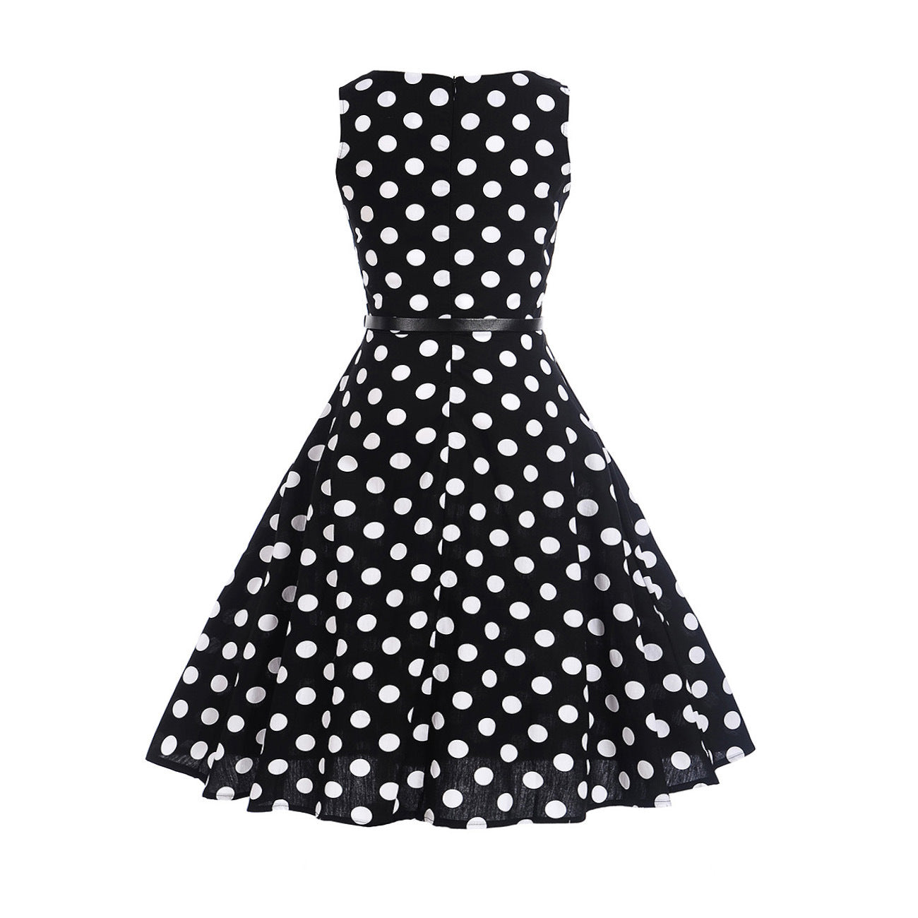 Hepburn Style Retro Polka Dot Swingjurk met Ronde Hals en Riem voor Dames & Plus-size