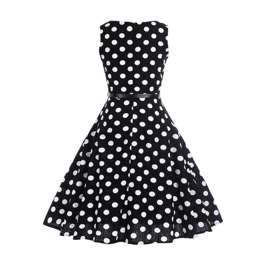 Hepburn Style Retro Polka Dot Swingjurk met Ronde Hals en Riem voor Dames & Plus-size