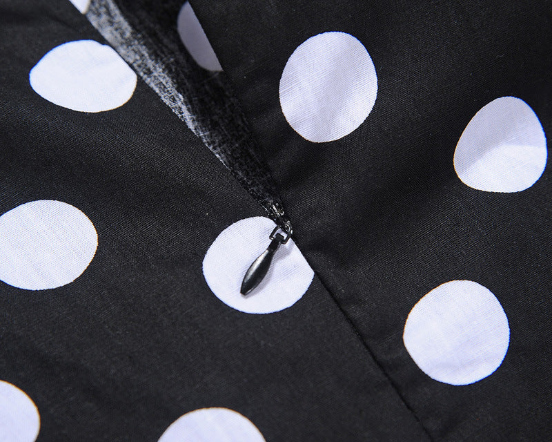 Hepburn Style Retro Polka Dot Swingjurk met Ronde Hals en Riem voor Dames & Plus-size