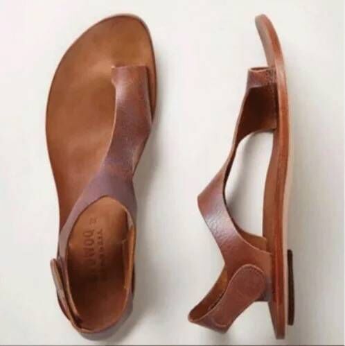 Europese Stijl Casual Effen Kleur Platte Klittenband Sandalen van PU-Leer voor Dames & Plus-size