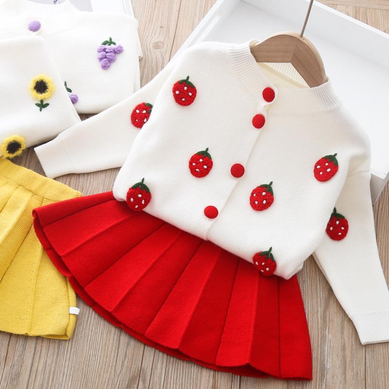 Brits Stijl Sets Meisjes Kindertrui met Geplooide rok