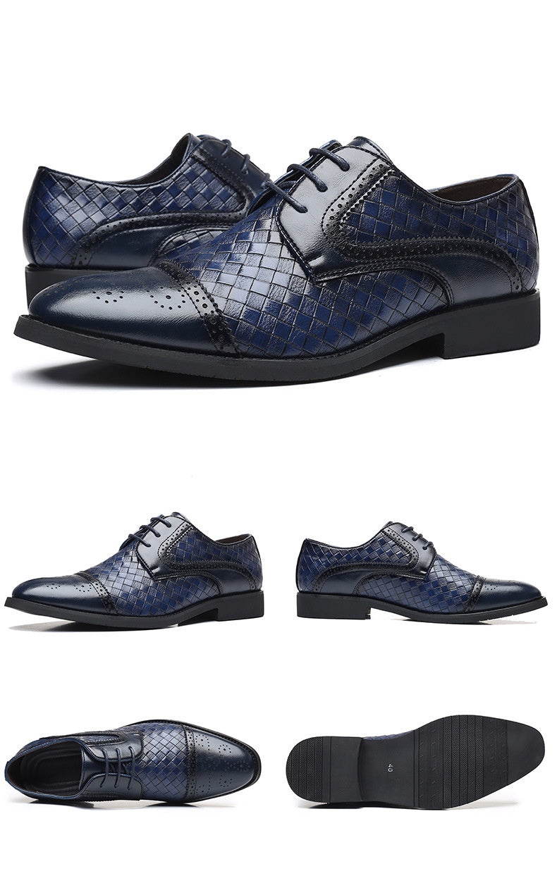 Europese Elegante Formele/Business Schoenen met Neuskap van PU-Leer Geweven en Gesneden Geruite-patroon in Britse Stijl voor Heren