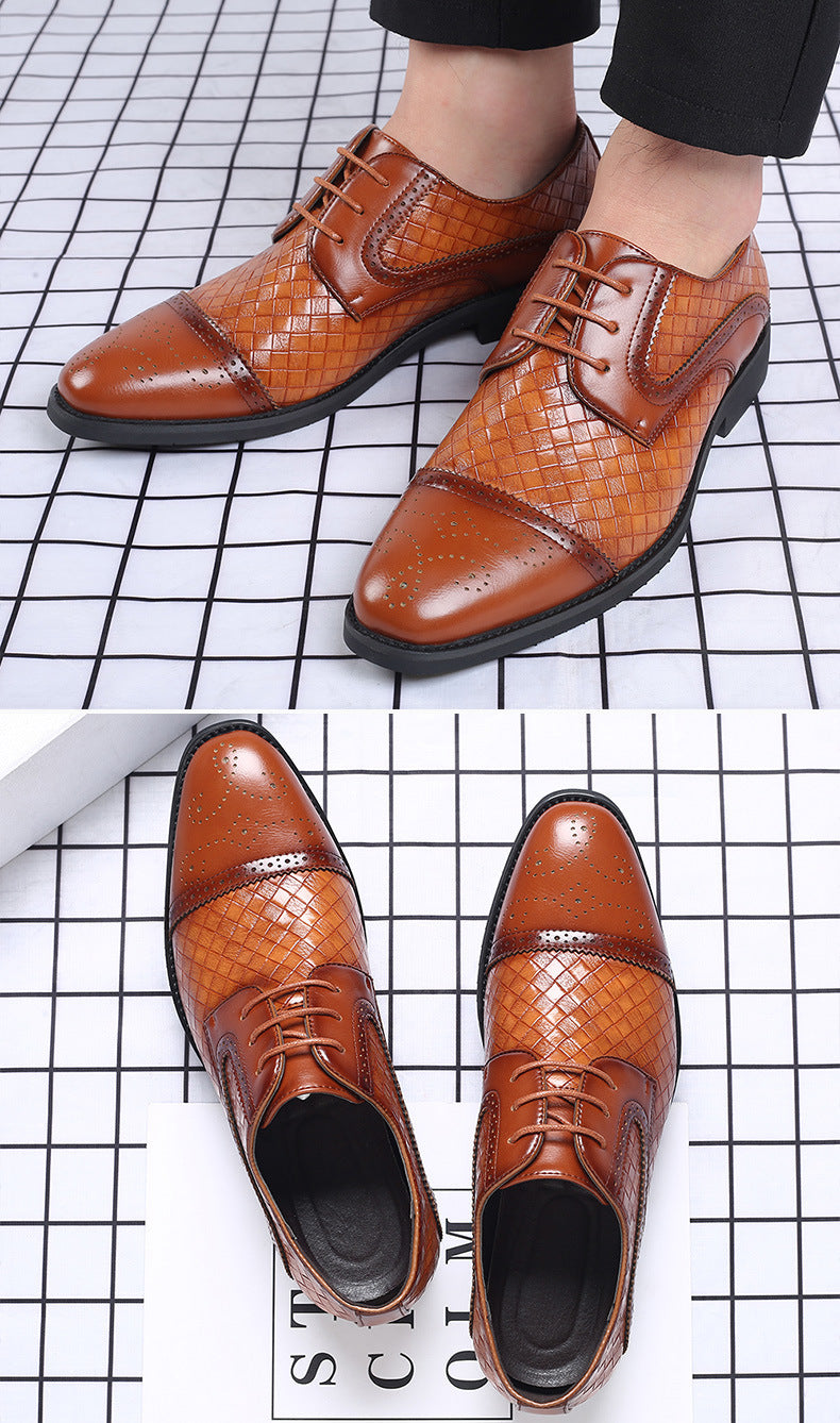Europese Elegante Formele/Business Schoenen met Neuskap van PU-Leer Geweven en Gesneden Geruite-patroon in Britse Stijl voor Heren