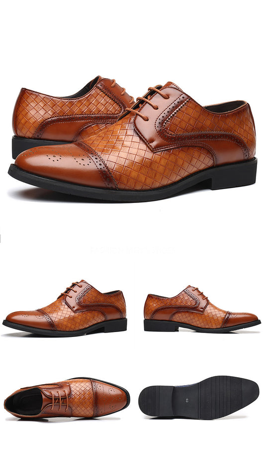 Europese Elegante Formele/Business Schoenen met Neuskap van PU-Leer Geweven en Gesneden Geruite-patroon in Britse Stijl voor Heren