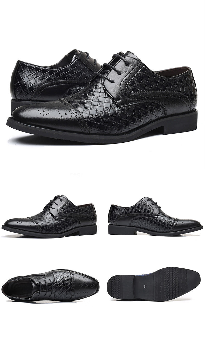 Europese Elegante Formele/Business Schoenen met Neuskap van PU-Leer Geweven en Gesneden Geruite-patroon in Britse Stijl voor Heren