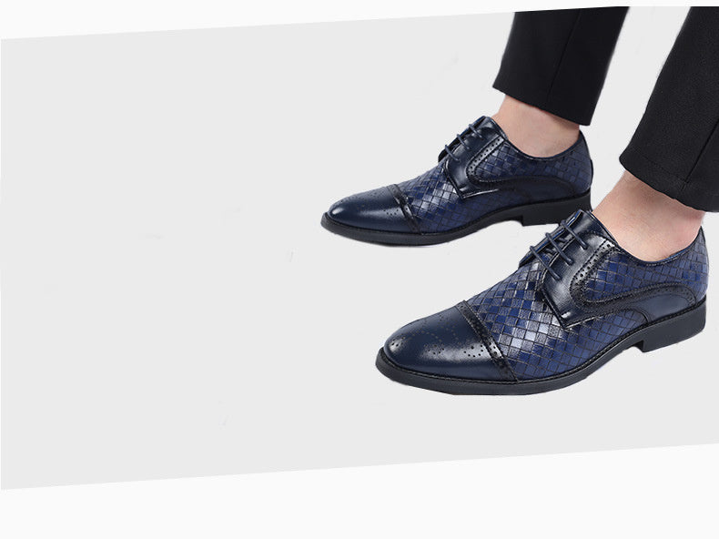 Europese Elegante Formele/Business Schoenen met Neuskap van PU-Leer Geweven en Gesneden Geruite-patroon in Britse Stijl voor Heren