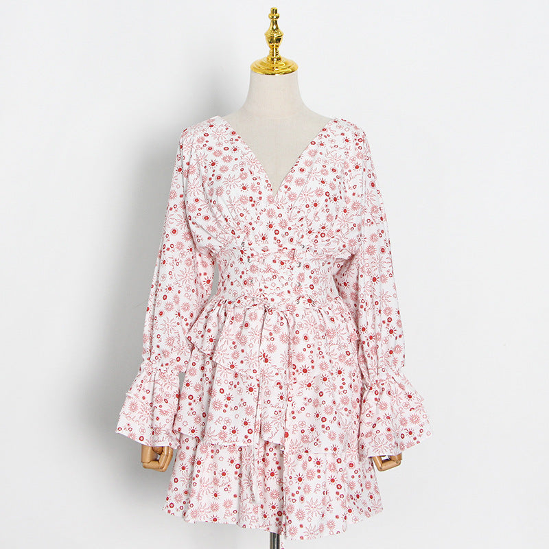 Europese en Amerikaanse Fashion Elegante Diepe V-Hals Taille Afslankende Jurk in Effenkleur voor Tieners/ Dames & Plus Size