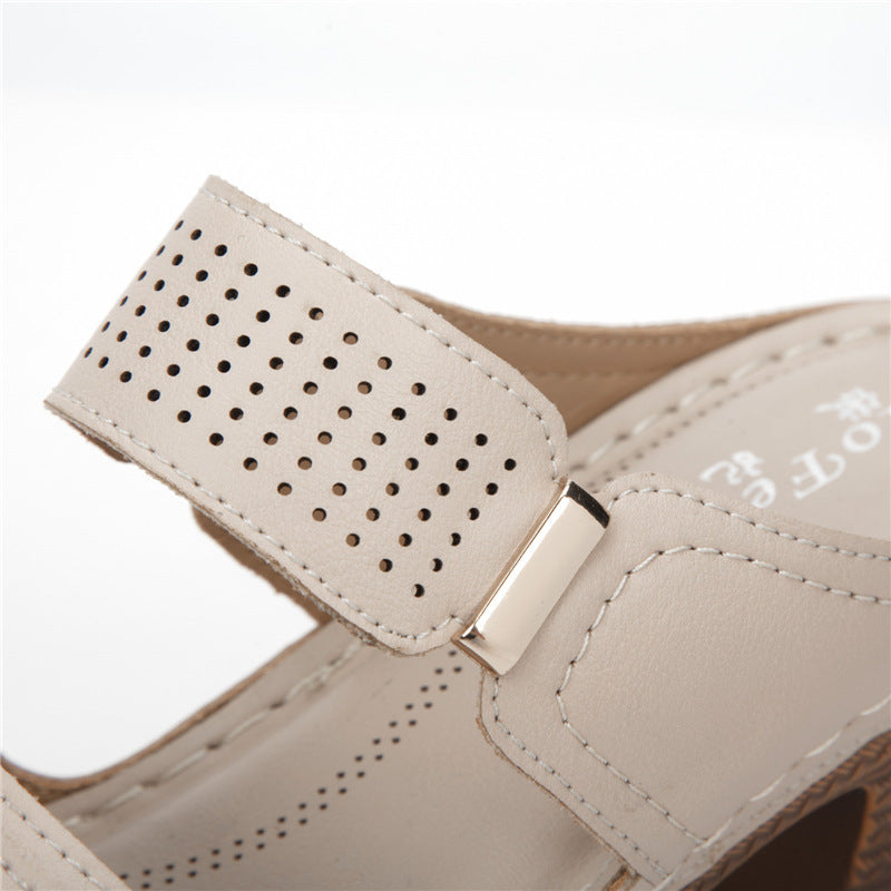 Europese en Amerikaanse Modieuze Casual Effen Kleur Open Teen Sandalette van PU-Leer met Hoge Blokhakken en Gesp Decoratie voor Dames & Meiden