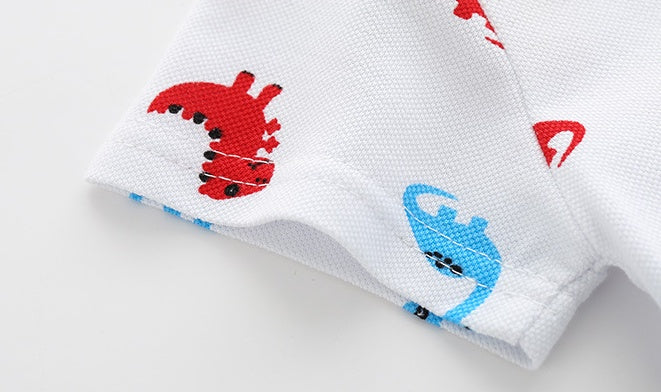 Casual Katoenen Bedrukte Dinosaurus Cartoon Print Revers Poloshirt met Knoopsluiting en Korte Mouwen voor Kinderen