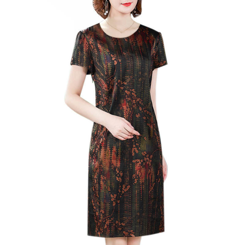 Elegante/ Business All-over Bloemenprint-jurk met Korte Mouwen en Ronde Hals voor Dames & Plus-size