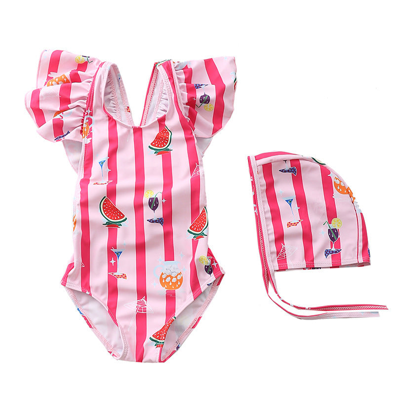 Tweedelige Zwemkleding Set  Badpak & Muts met Print voor Peuters/ Kinderen