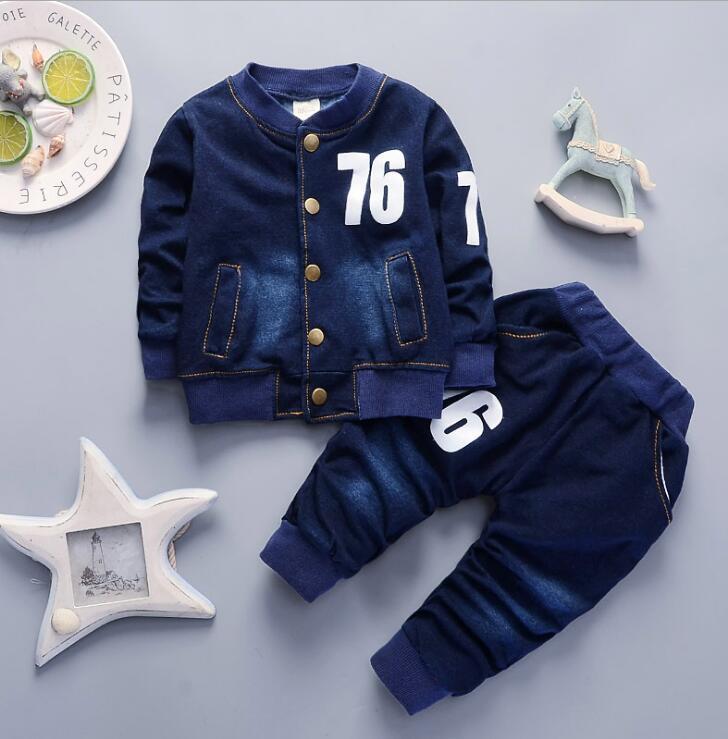 Casual Denim 2-delige Outfit met Bedrukte Print en Knoopsluiting voor Kinderen