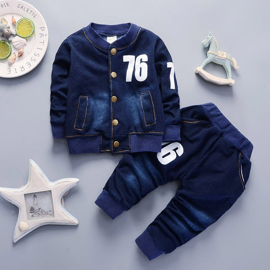 Casual Denim 2-delige Outfit met Bedrukte Print en Knoopsluiting voor Kinderen
