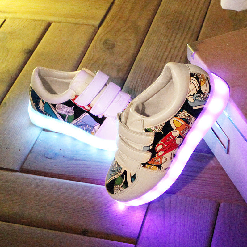 Casual USB-oplaadbare LED-Lichtschoenen van PU-Leer met Klittenband voor Kids & Teenager