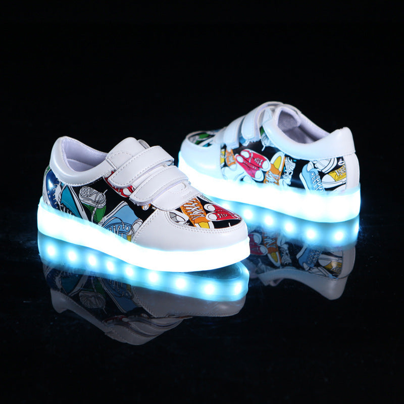 Casual USB-oplaadbare LED-Lichtschoenen van PU-Leer met Klittenband voor Kids & Teenager