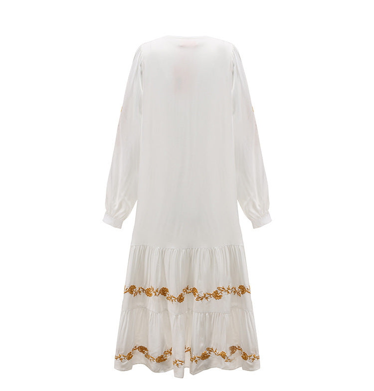 Europese Stijl Geborduurde Bohemian Oversized Midi-jurk met Lange Mouwen voor Dames & Meiden
