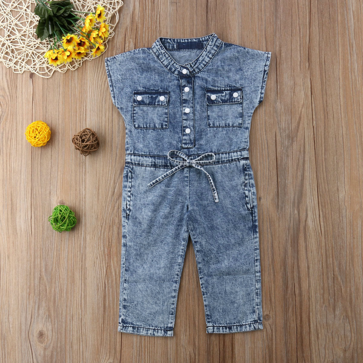 Casual Denim Jumpsuit met Korte Mouwen voor Peuters/ Kinderen