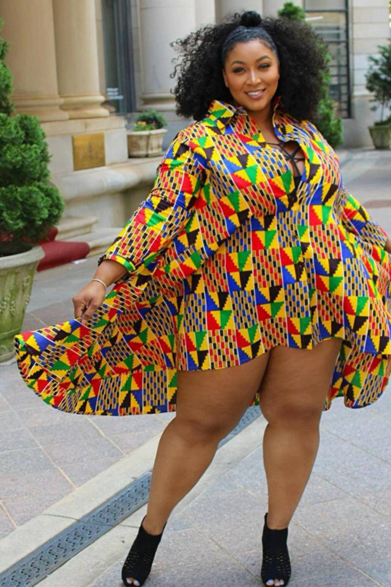 Plus Size Modieuze Dames Jurk in Afrikaanse Stijl