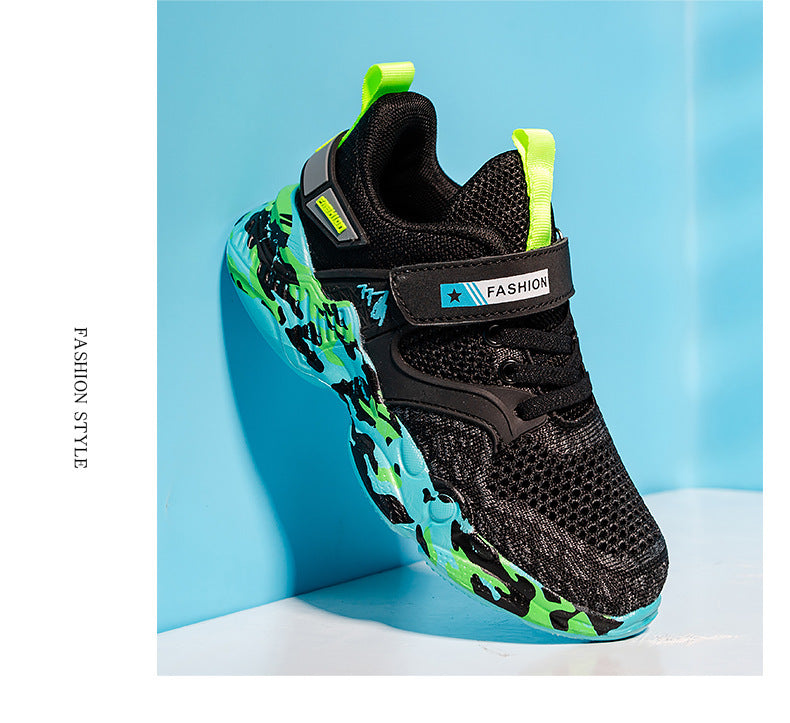 Trendy Casual Holle Vliegende Gebreide Mesh Sneakers met Camouflagepatroon en Klittenband voor Teenager