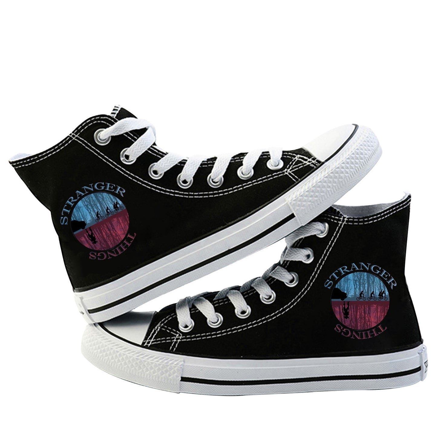 Amerikaanse Trendy Casual Handgeschilderde Stranger Things Converse High-Top schoenen met Ronde Neus en Vetersluiting voor Unisex