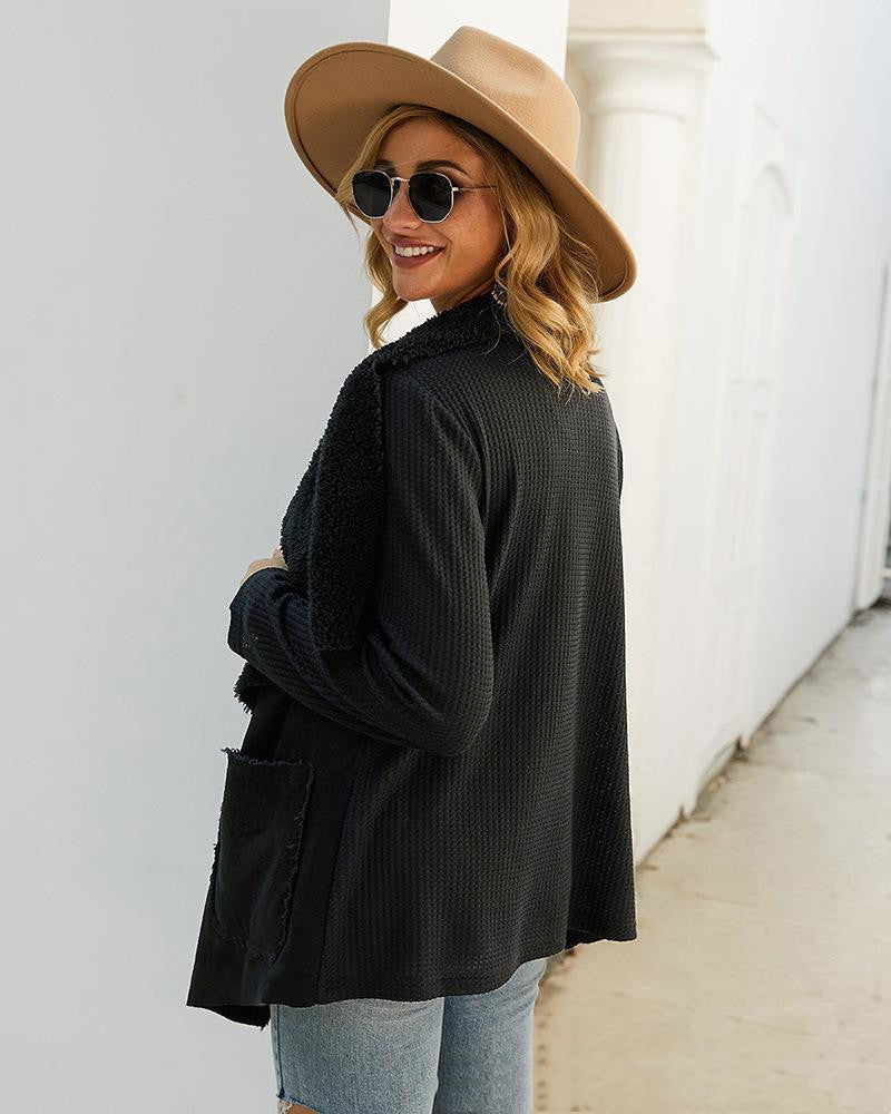 Effen Revers Wikkeljas Kort met Imitatiebont voor Dames