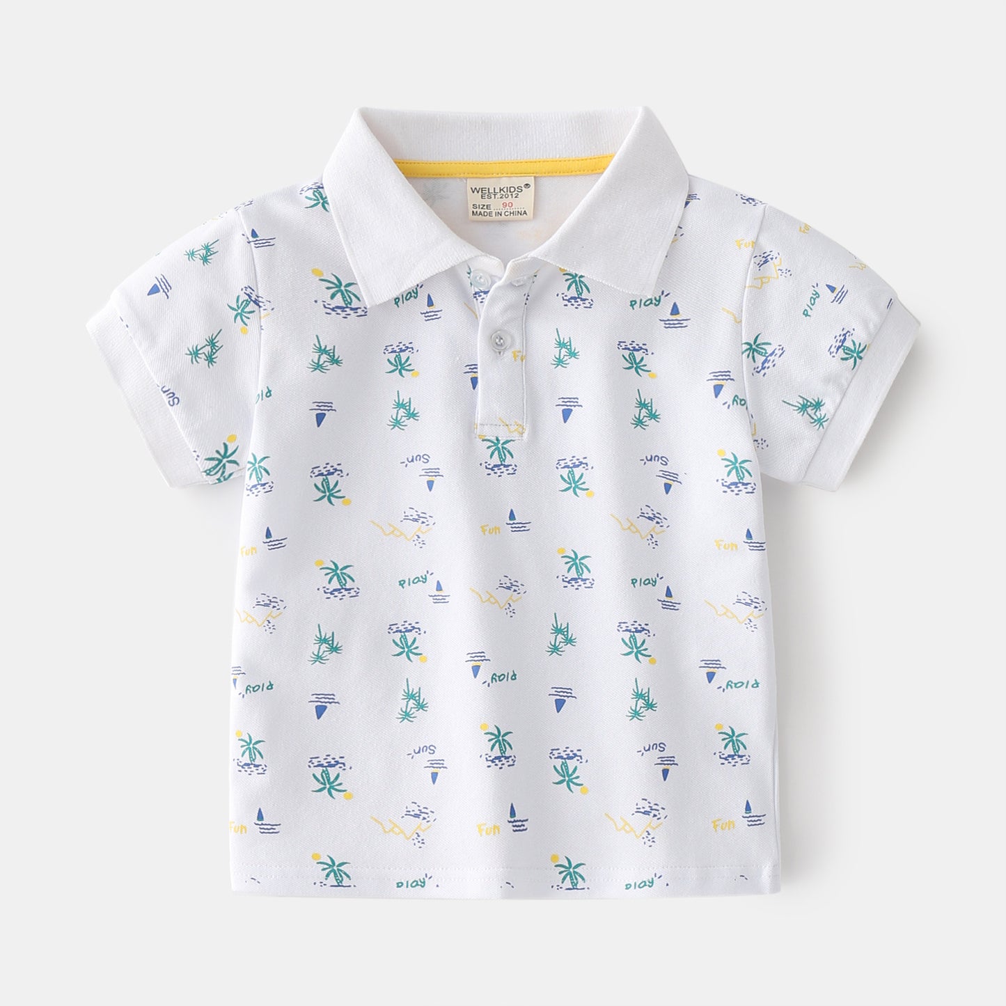Stijlvolle Trendy Bedrukte Cartoon Print Katoenen Revers Poloshirt met Korte Mouwen en Knoopsluiting voor Kinderen