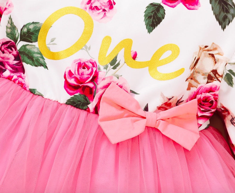 Baby/Peuterjurk met bloemenprint en ruches aan de mouwen