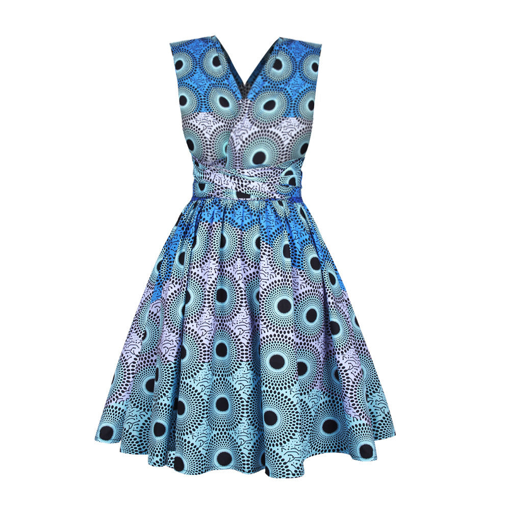 Elegante Geplooide All-Overprint V-Halsjurk voor Dames