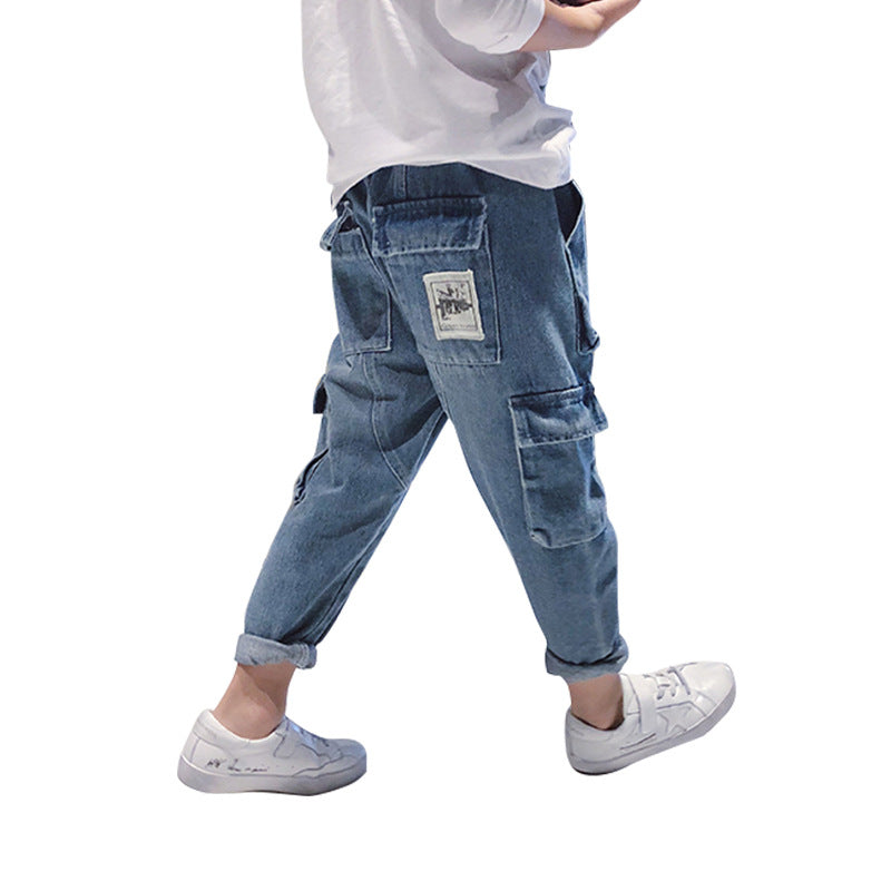 Trendy Casual Losse Stretch Multi-pocket Demin Cargojeans voor Kinderen