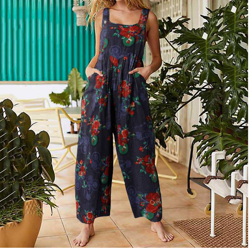 Patchwork jumpsuit met knoopsluiting en jarretels