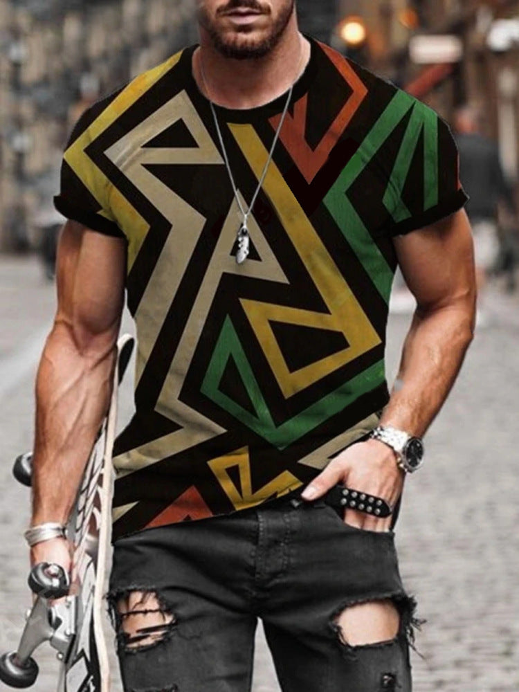 Amerikaans Modieuze Casual Unieke Bedrukte Oversized T-shirt met Korte Mouwen voor Heren & Jongens