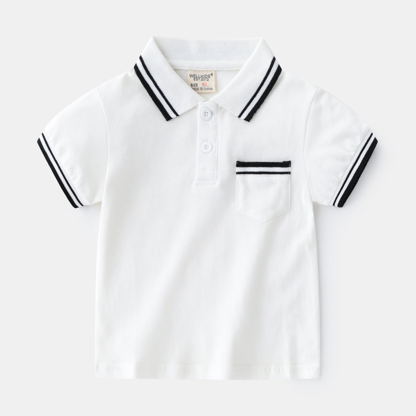 Europese Klassieke Casual Katoenen Effen Kleur Gestreepte Poloshirt met Kraag en Korte Mouwen voor Kinderen