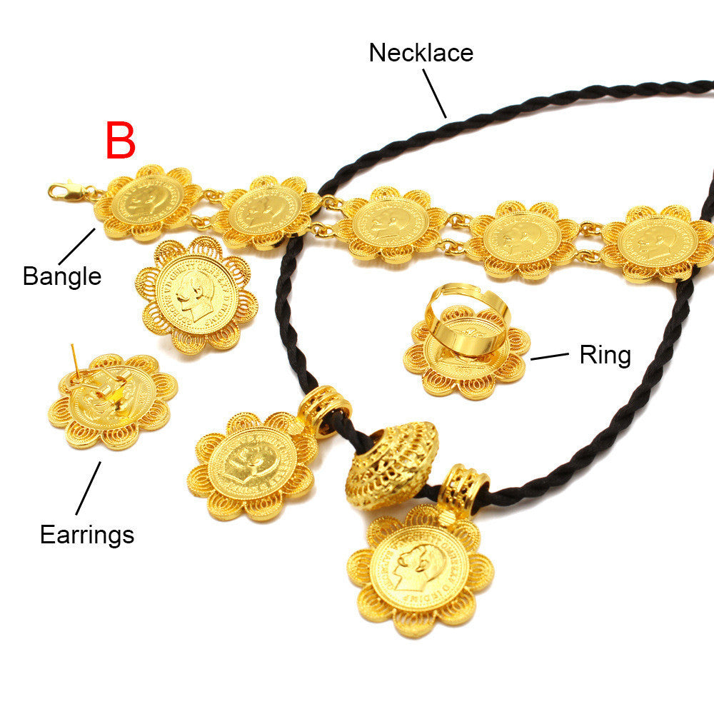 Ethiopische Munten Sieraden-set van 24K Goud voor Bruiloften/Feesten voor Dames