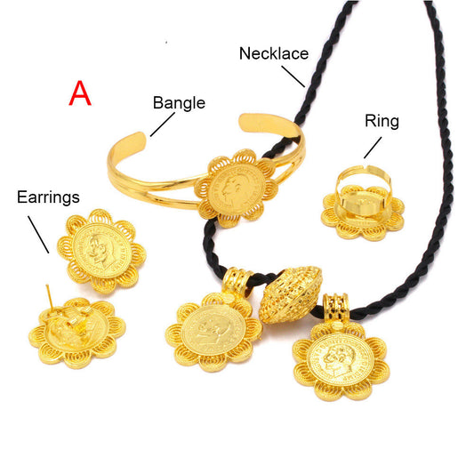 Ethiopische Munten Sieraden-set van 24K Goud voor Bruiloften/Feesten voor Dames