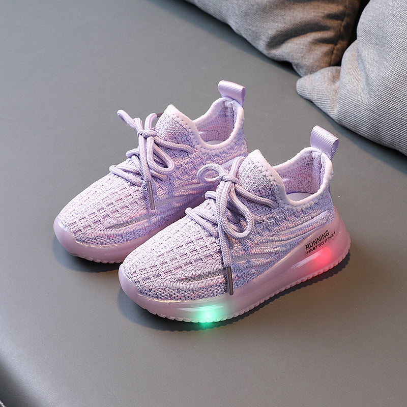 Casual Effen Kleur Ademende Gebreide Lichtgevende Sneakers voor Jongens