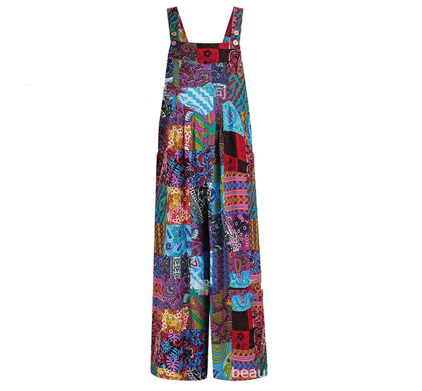 Patchwork jumpsuit met knoopsluiting en jarretels