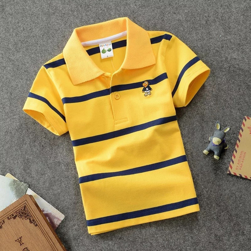 Rendy Casual Gestreepte Katoenen Revers Poloshirt met Korte Mouwen en Knoopsluiting voor Kinderen