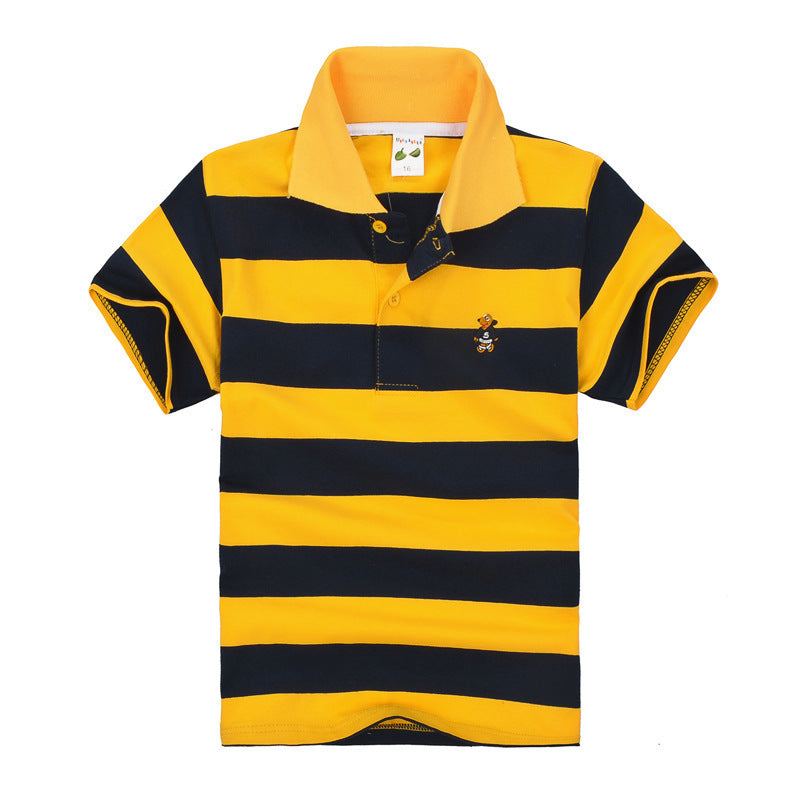 Trendy Casual Gestreepte Katoenen Revers Poloshirt met Korte Mouwen en Knoopsluiting voor Kinderen