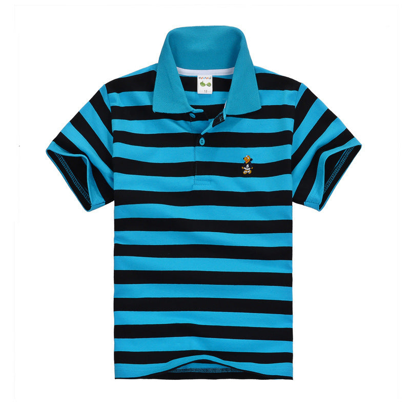 Trendy Casual Gestreepte Katoenen Revers Poloshirt met Korte Mouwen en Knoopsluiting voor Kinderen