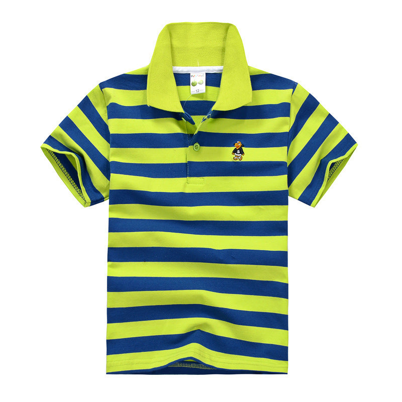 Trendy Casual Gestreepte Katoenen Revers Poloshirt met Korte Mouwen en Knoopsluiting voor Kinderen