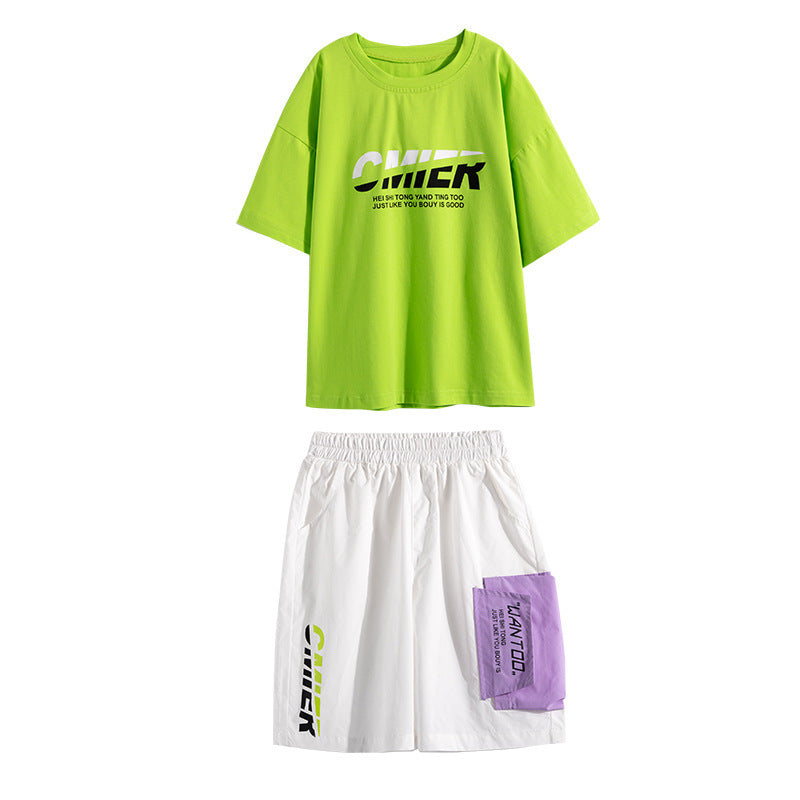 Tweedelige Set T-shirt met korte mouwen en Tekstprint & Shorts met Tekstprint voor Kinderen/ Tieners